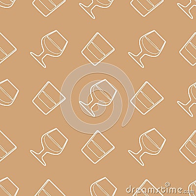 Outline whiskey cognac glasses seamless pattern Vector Illustration