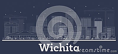 Outline Wichita Kansas City Skyline with White Buildings Stock Photo