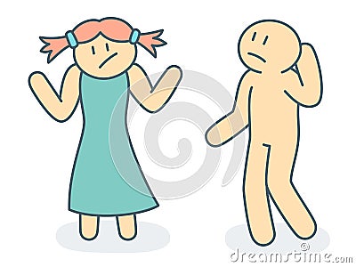 Outline woman and man in difficult situation of emotion behavior - vector Vector Illustration