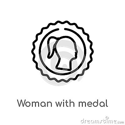 outline woman with medal vector icon. isolated black simple line element illustration from signs concept. editable vector stroke Vector Illustration