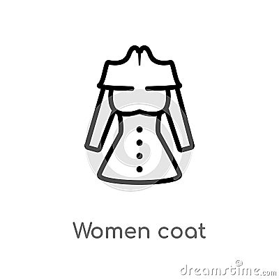 outline women coat vector icon. isolated black simple line element illustration from fashion concept. editable vector stroke women Vector Illustration