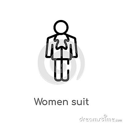 outline women suit vector icon. isolated black simple line element illustration from people concept. editable vector stroke women Vector Illustration