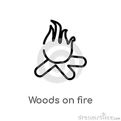 outline woods on fire vector icon. isolated black simple line element illustration from meteorology concept. editable vector Vector Illustration