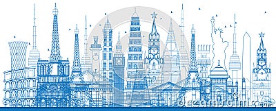 Outline world famous landmarks. Vector illustration. Cartoon Illustration