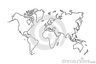 Outline of world map on white background Vector Illustration