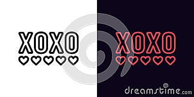 Outline XOXO icon, with editable stroke. XOXO text with hearts, love pictogram. Hugs and kisses slogan Vector Illustration