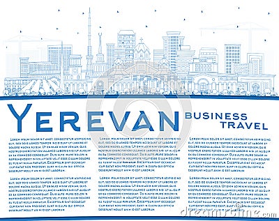 Outline Yerevan Armenia City Skyline with Blue Buildings and Copy Space Stock Photo