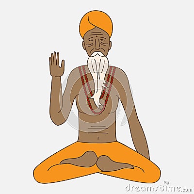 Outline yoga meditating sadhu, logo asia hinduism monk, india religious man character Stock Photo