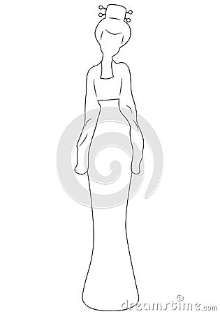 outline of a young slender Japanese girl with a hairstyle Stock Photo