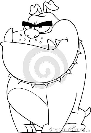 Outlined Angry Bulldog Cartoon Mascot Character With Spiked Collar Vector Illustration