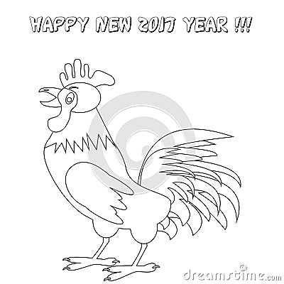 Outlined cartoon rooster. Happy New 2017 Year concept. Kids coloring book. Stock Photo