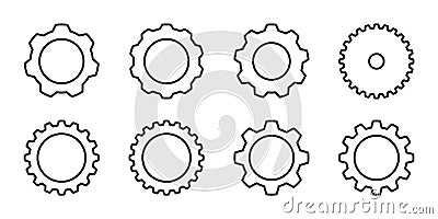 Outlined cogwheel collection. Gear wheel vector icon set for app and web design. Gear mechanism, progress, construction and busine Vector Illustration