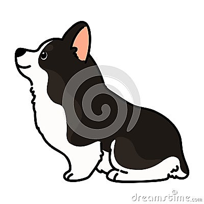 Outlined cute black colored Corgi sitting in side view Vector Illustration