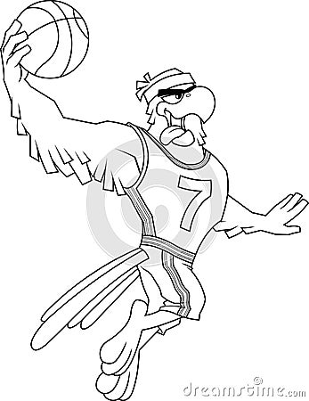 Outlined Eagle Basketball Player Cartoon Character Moving Dribble Vector Illustration