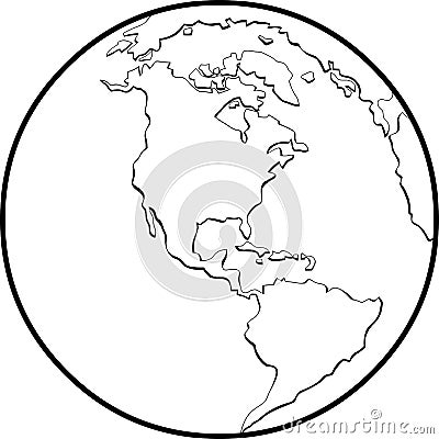 Outlined Earth Globe Hand Drawn Cartoon Vector Illustration