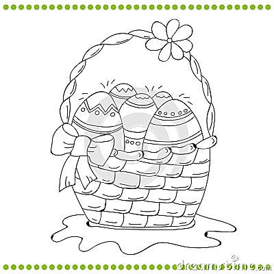 Outlined Easter basket of eggs Vector Illustration