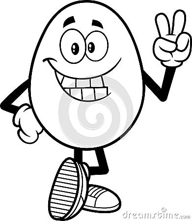 Outlined Easter Egg Cartoon Character Showing Victory Hand Sign Vector Illustration