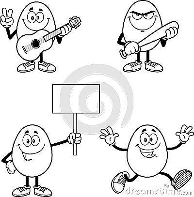 Outlined Easter Egg Cartoon Mascot Character In Different Poses. Vector Hand Drawn Collection Set Vector Illustration