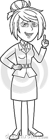 Outlined Female Teacher Cartoon Character Pointing With Finger And Speak Vector Illustration