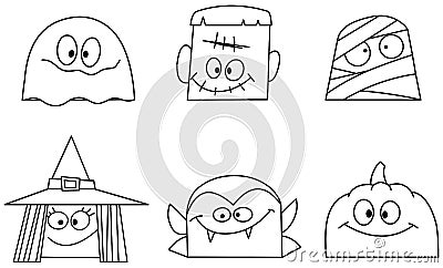 Outlined halloween faces Vector Illustration