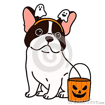 Outlined Halloween French Bulldog sitting front view Vector Illustration