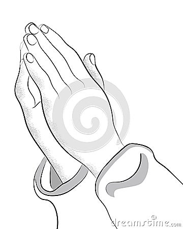 Outlined of hands praying to God. Sketch of praying hands, praying for salvation, forgiveness. Vector Illustration