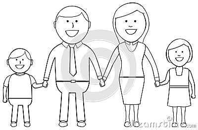 Outlined Happy Family Vector Illustration