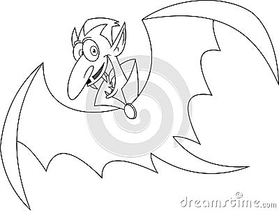 Outlined Happy Vampire Cartoon Character Flying Vector Illustration