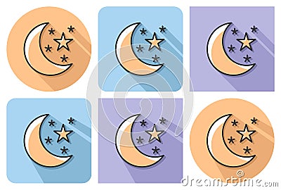 Outlined icon of crescent with stars clear night weather Vector Illustration