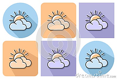 Outlined icon of sun with clouds partly cloudy weather Vector Illustration