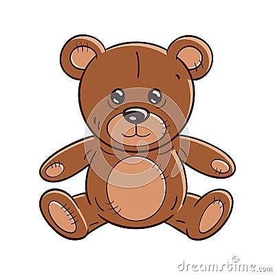 Outlined illustration of a funny cartoon Teddy Bear toy Vector Illustration