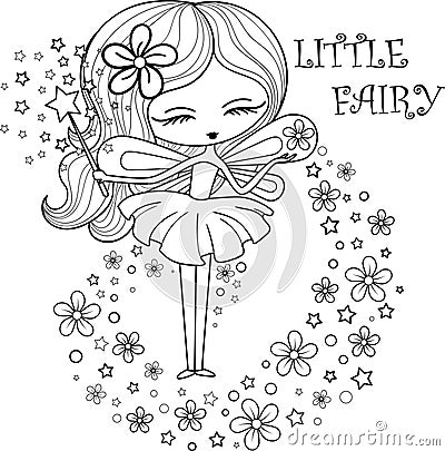 Outlined illustration of a little fairy Vector Illustration