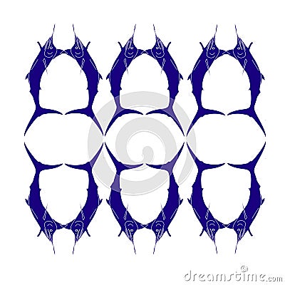 Outlined navy blue silhouettes of jumping marlin fish Vector Illustration