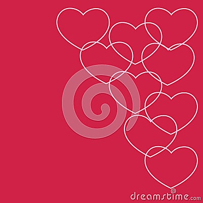 Outlined pink hearts on crimson background Vector Illustration