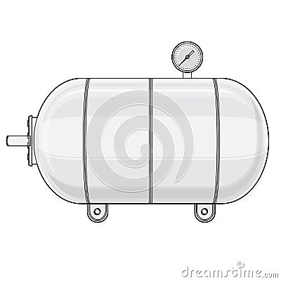 Outlined pressure vessel for water, gas, air. Pressure tank for storage of material. Vector Illustration