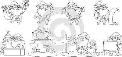 Outlined Santa Claus Cartoon Character In Different Poses. Vector Hand Drawn Collection Set Vector Illustration