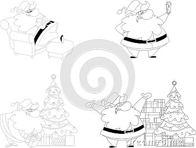 Outlined Santa Claus Cartoon Character. Vector Hand Drawn Collection Set Vector Illustration