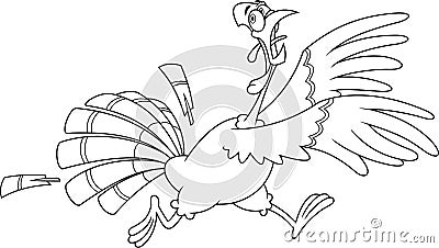 Outlined Scared Turkey Cartoon Characters Running Vector Illustration