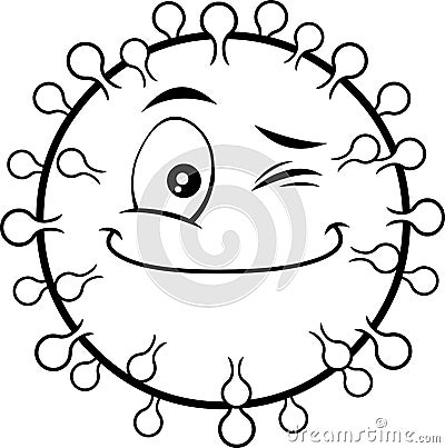 Outlined Smiling Coronavirus COVID-19 Cartoon Emoji Character Winking Vector Illustration