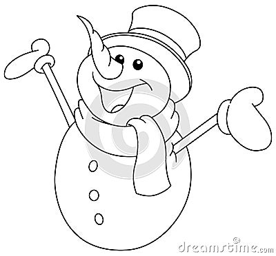 Outlined snowman raising arms Vector Illustration