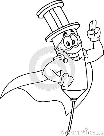 Outlined Super Hero Syringe Vaccine Cartoon Character Vector Illustration