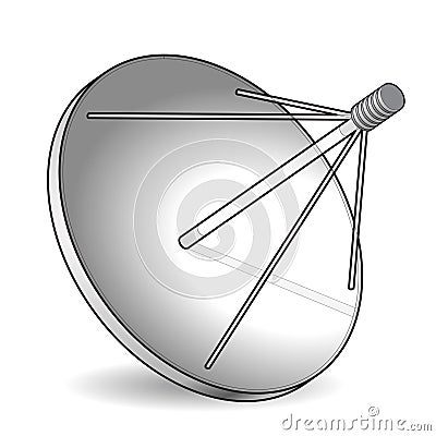 Outlined vector satellite dish in isometric perspective, isolated on white background. Transmission aerial, communication antenna Vector Illustration