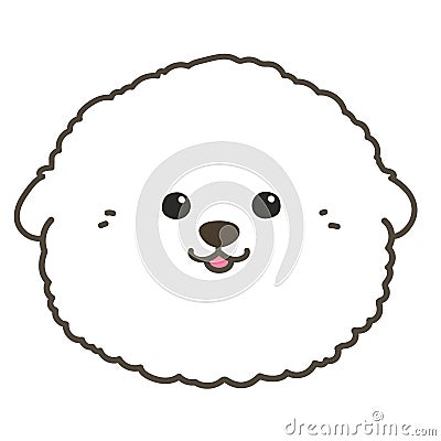 Outlined white Bichon Frise front face Vector Illustration