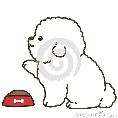 Outlined white Bichon Frise shaking hands for food Vector Illustration