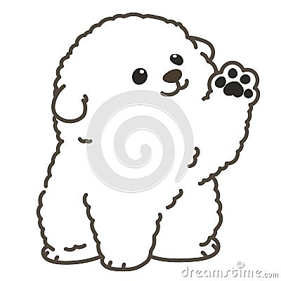 Outlined white Bichon Frise waving hand Vector Illustration