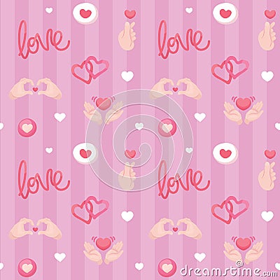 Colorful repetitive pattern background of love and relationship, Valentine's day related heart shaped hand gestures Vector Illustration