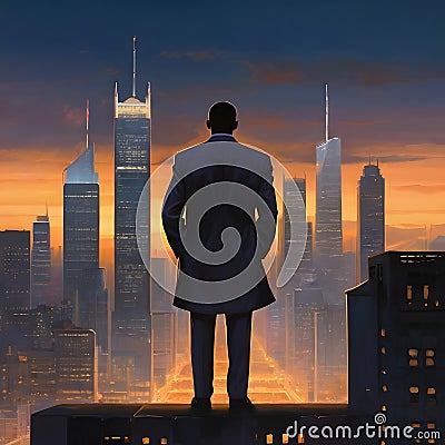 The outlines of the businessman's determined stance blend harmoniously Stock Photo