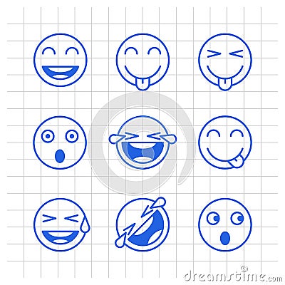 Outlines emoticons smile shows tongue scared tears joy. Funny stickers Vector Illustration