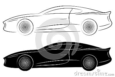 Outlines of Sports Cars Vector Illustration