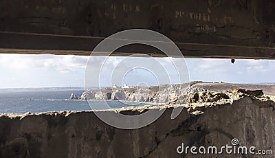 Outlook from a big, hitted german bunker oastline in France Stock Photo